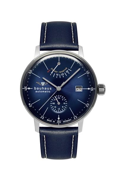 Bauhaus Herrenuhr Automatik mit Gangreserveanzeige und Lederarmband